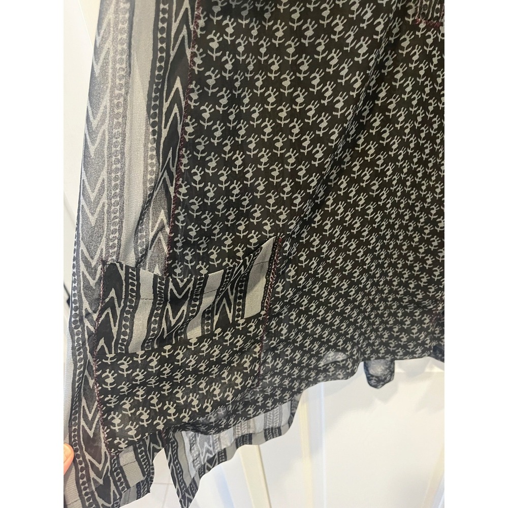 Free People Black Patterned Beaded Tunic Top Long Sleeve Women Medium Sheer Boho - Picture 9 of 14